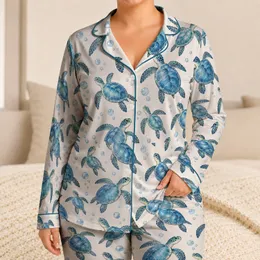 Ocean Blue Sea Turtles and Bubbles for Coastal Relaxation and Cozy Evenings Satin Pajamas Set