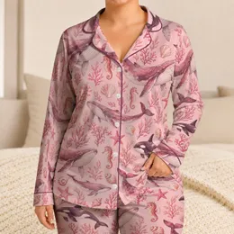 Blush Pink Whale And Sea Life Ocean Motifs For Relaxing Coastal Nights Satin Pajamas Set