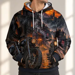 Orange Motorcycle Street Scene for Bold Roadside Adventure and Weekend Touring Enthusiasts All-over Print Hoodie (Lightweight)