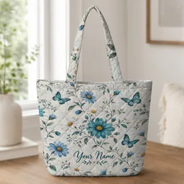 Blue Daisy and Butterfly Garden for Weekend Travel and Thoughtful Gifts for Her Quilted Tote Bag