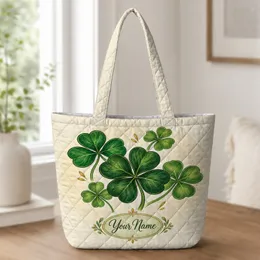 Vintage Green Clover Motif for St Patrick’s Day and Everyday Irish Luck Gift Giving Quilted Tote Bag