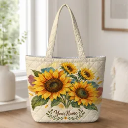 Sunflower Bouquet with Boho Patchwork Colors for Autumn Market Days and Everyday Style Quilted Tote Bag