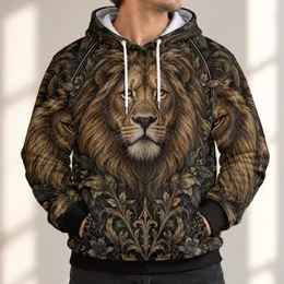 Golden Lion and Botanical Flourishes for Bold Everyday Wear and Vintage Animal Style All-over Print Hoodie (Lightweight)
