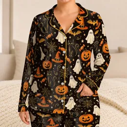 Halloween Bats, Black Cats & Jack-o'-Lanterns for Cozy October Nights and Witchy Gifts Satin Pajamas Set