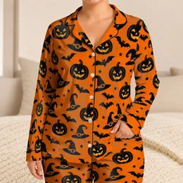 Halloween Pumpkins, Witch Hats and Bats for Cozy October Nights and Seasonal Gifting Satin Pajamas Set