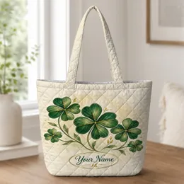 Vintage Green Clover Motif for St Patrick’s Day Celebrations and Everyday Irish Style Quilted Tote Bag