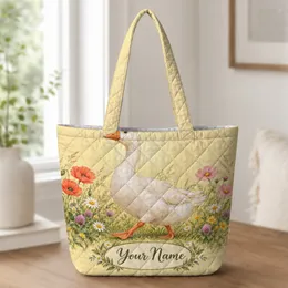 White Goose in a Wildflower Meadow for Cottagecore Garden Lovers and Nature Gifts Quilted Tote Bag