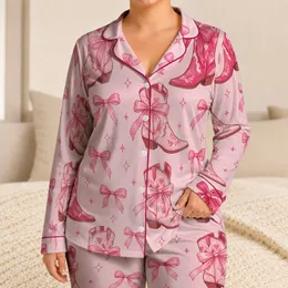 Pink Cowboy Boots with Bows for Cozy Western-Inspired Evenings and Relaxed Lounging Satin Pajamas Set
