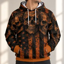 Orange-Brown Skull and Star Stripes for Rugged Commutes and Outdoor Weekend Wear All-over Print Hoodie (Lightweight)