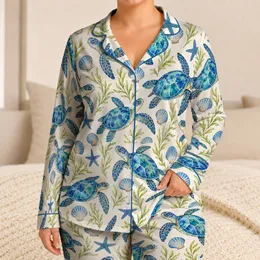 Blue Sea Turtle Coastal Motifs for Relaxed Summer Getaways and Ocean Lovers Satin Pajamas Set