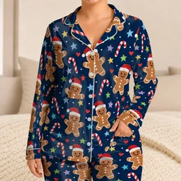 Gingerbread Men and Candy Canes for Cozy Christmas Holiday Mornings Satin Pajamas Set