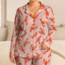 Orange Crayfish and Blush Stripes for Coastal Lounging and Relaxed Home Evenings Satin Pajamas Set