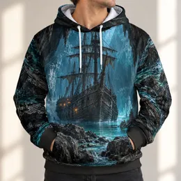 Pirate Shipwreck in Hidden Sea Cave for Dark Adventure Outings and Coastal Explorers All-over Print Hoodie (Lightweight)