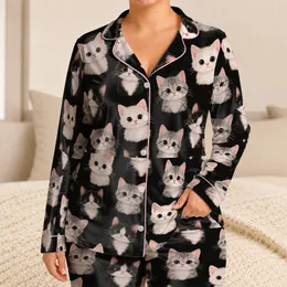 Black, Gray & White Kitten Faces for Cozy Cat-Lover Nights and Sweet Gift Giving Satin Pajamas Set