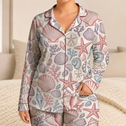 Seashells and Starfish for Relaxed Coastal Getaways and Breezy Island Morning Escapes Satin Pajamas Set