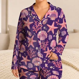 Pink Starfish And Seashells For Relaxed Coastal Evenings By The Shore Satin Pajamas Set