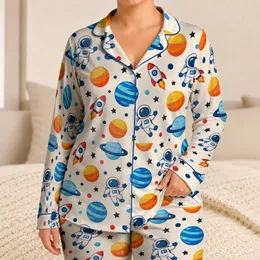 Colorful Planet And Astronaut Space Adventure For Father's Day Family Fun Satin Pajamas Set