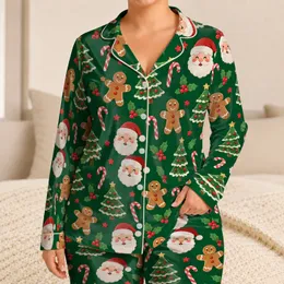 Gingerbread Friends, Santa Faces and Candy Canes for Cozy Christmas Cheer for Girls Satin Pajamas Set