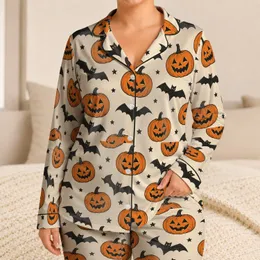 Halloween Pumpkins and Bats for Cozy October Nights and Festive Family Celebrations Satin Pajamas Set