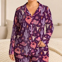 Colorful Cactus and Cowboy Western Icons for Cozy Bedtime Adventures for Kids Satin Pajamas Set
