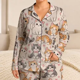 Cute Cartoon Cats for Cozy Bedtime Routines and Sweet Sleepovers for Girls Satin Pajamas Set