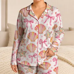 Seashells Starfish And Pink Bows For Sunny Coastal Summer Celebrations For Kids Satin Pajamas Set