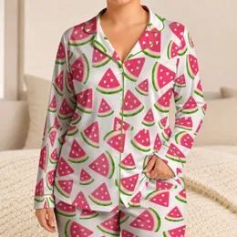 Watermelon Hearts and Pink Summer Fruit for Cheerful Kids’ Summer Lounging Days Satin Pajamas Set