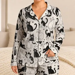 Playful Black And White Cats For Cozy Nights And Sweet Everyday Home Lounging Satin Pajamas Set
