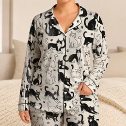 Playful Black And White Cats For Cozy Lounging And Sweet Home Evenings For Kids Satin Pajamas Set
