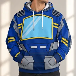 Retro mechanical-character costume surface with a blue body Cyan Chest Screen Yellow Bars and gray segmented panels. All-over Print Hoodie (Lightweight)