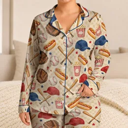 Vintage Baseball Gear and Ballpark Snacks for Cozy Family Game-Day Weekends Together Satin Pajamas Set