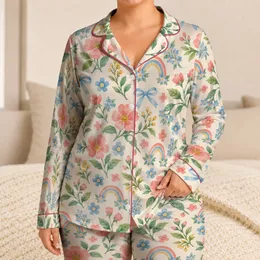 Pastel Garden Flowers, Bows and Rainbows for Cozy Bedtime Moments for Little Girls Satin Pajamas Set