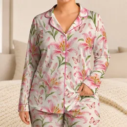 Pink Lily Flowers and Butterflies for Cheerful Holiday Gatherings and Parties for Kids Satin Pajamas Set