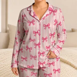 Pink Vertical Stripes And Sweet Bows For Cozy Summer Nights And Girls' Gifts Satin Pajamas Set