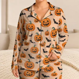 Halloween Jack-o'-Lanterns and Bats for Cozy October Nights and Seasonal Family Fun Satin Pajamas Set