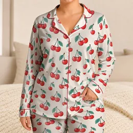 Sweet Cherry Pair Motifs for Sunny Summer Mornings and Cozy Family Getaways Satin Pajamas Set
