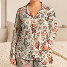 Whimsical French Cat Companions and Rose Bouquets for Cozy, Charming Gift Giving Anytime Satin Pajamas Set