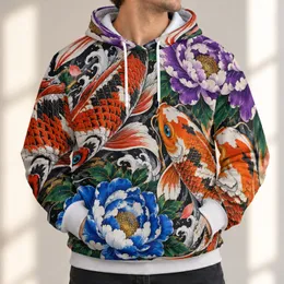 Koi Fish And Peony Floral Art For Spring Outings And Everyday Garden Style All-over Print Hoodie (Lightweight)