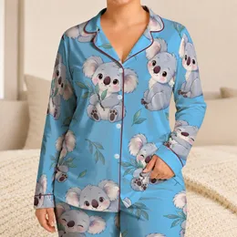 Cute Baby Koala Companions For Cozy Spring Summer Lounging And Relaxed Home Days Satin Pajamas Set