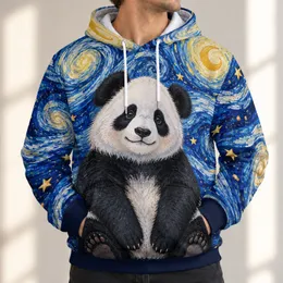 Starry Sky Panda Beneath Golden Cosmic Whirls for Relaxed Weekend Outdoor Adventures All-over Print Hoodie (Lightweight)