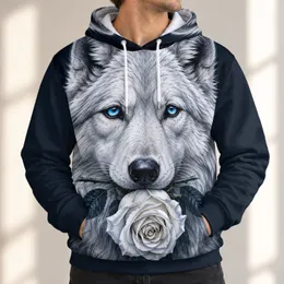 White Wolf and Rose Portrait for Bold Nature Lovers and Winter Nights All-over Print Hoodie (Lightweight)