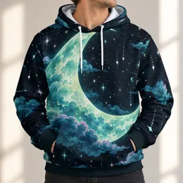 Green Crescent Moon Beneath Starlit Clouds for Dreamy Nighttime Style and Daily Wear All-over Print Hoodie (Lightweight)