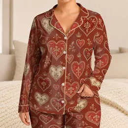 Vintage Rust Hearts for Cozy Valentine Evenings and Romantic Everyday Style for Him Satin Pajamas Set