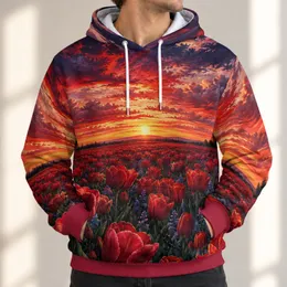Crimson Tulip Sunset Field for Evening Outings and Bold Nature Lovers Who Love Color All-over Print Hoodie (Lightweight)
