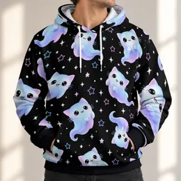 Pastel Ghost Cats and Neon Stars for Whimsical Everyday Wear and Nighttime Outings All-over Print Hoodie (Lightweight)
