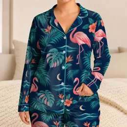 Tropical Flamingos and Palm Leaves for Relaxed Summer Coastal Getaways Satin Pajamas Set