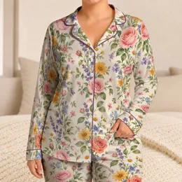Watercolor Garden Flowers for Relaxed Summer Getaways and Easy Weekend Lounging Satin Pajamas Set