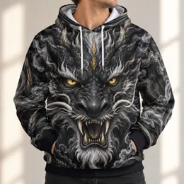 Black Dragon Face With Silver Flames For Bold Everyday Fantasy Style All-over Print Hoodie (Lightweight)