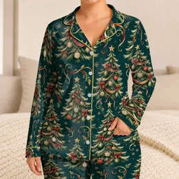 Swirling Christmas Trees and Golden Stars for Cozy Holiday Evenings and Men’s Gatherings Satin Pajamas Set