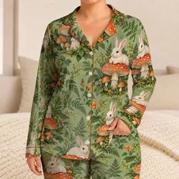 Woodland Rabbit And Mushroom Meadow For Cozy Nature-Inspired Lounging Satin Pajamas Set